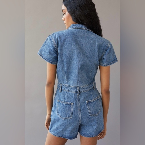 LIONESS Urban Outfitters Revolve U Know What’s Up Denim Jean Romper Size XS Blue - Picture 4 of 15